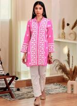 Rayon Pink Festival Wear Chikankari Work Readymade Short Top